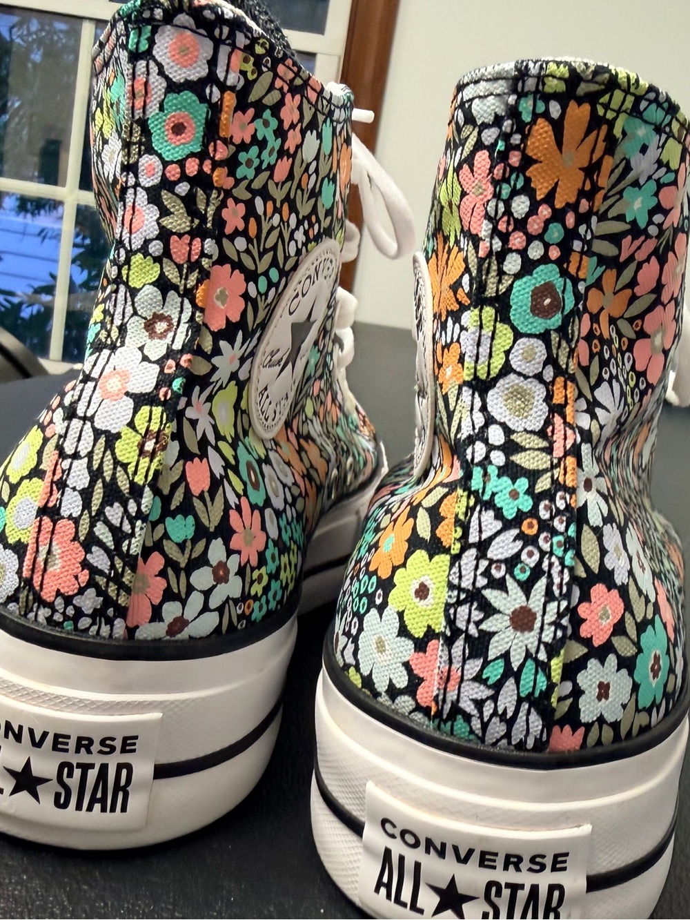 Converse Women’s High-Top Sneakers in Black with Multicolor Floral Print - Picture 2 of 6